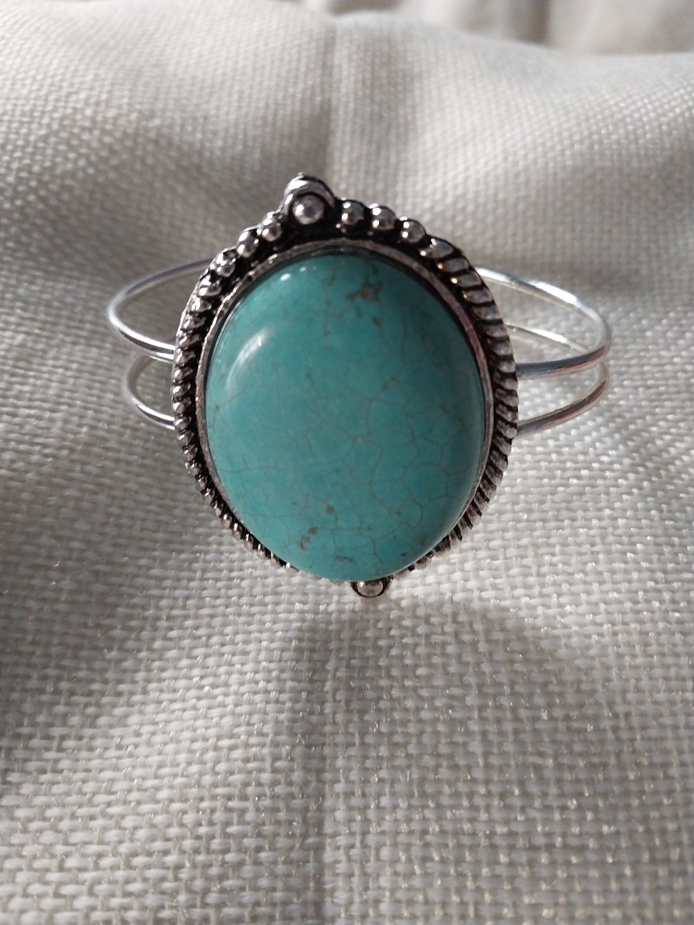 Turquoise Stone Silver-Tone Cuff Bracelet - Women Jewelry